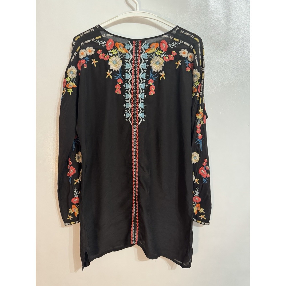Johnny Was M Black 100% Cupra Rayon Colorful Floral Graphic Embroidered Tunic - Picture 8 of 11